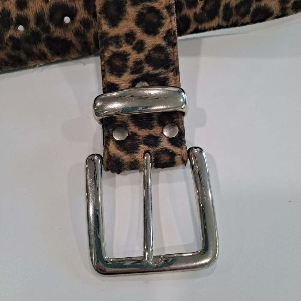 Amiee Lynn Leopard Print Silver Buckle Belt M